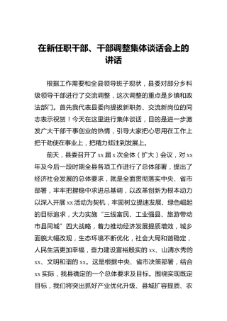 ‍在新任职干部、干部调整集体谈话会上的讲话