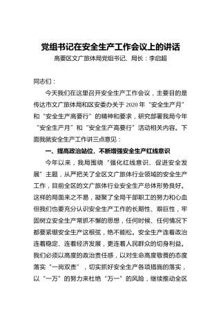 党组书记在安全生产工作会议上的讲话