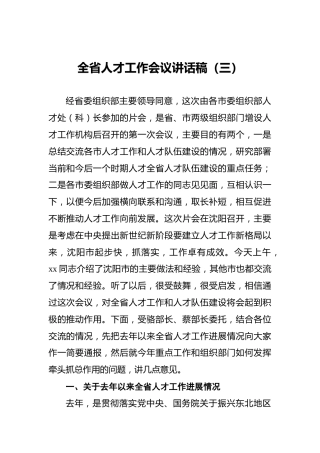 全省人才工作会议讲话稿（三）