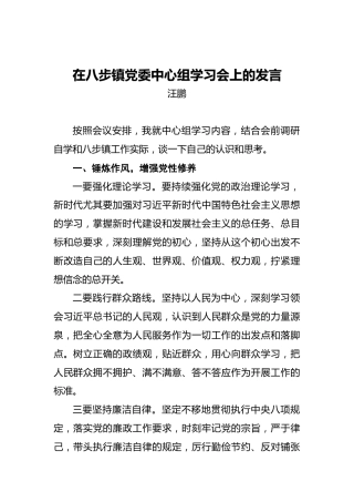 汪鹏：在八步镇党委中心组学习会上的发言