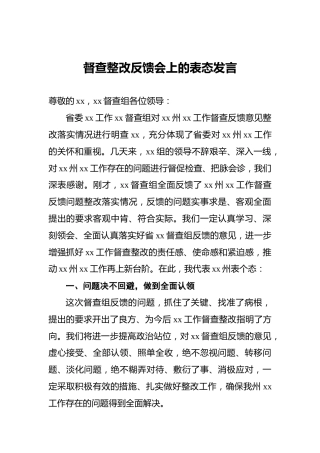 督查整改反馈会上的表态发言