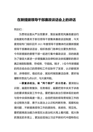 在新提拔领导干部廉政谈话会上的讲话