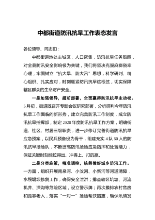 中都街道防汛抗旱工作表态发言