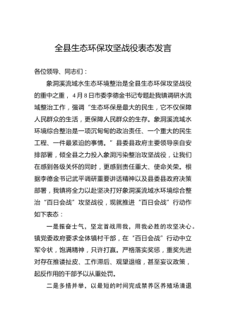 全县生态环保攻坚战役表态发言