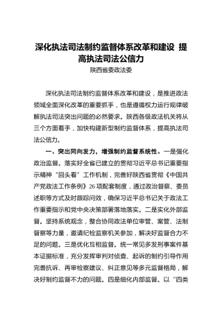 深化执法司法制约监督体系改革和建设 提高执法司法公信力