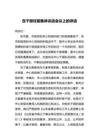 在干部任前集体谈话会议上的讲话