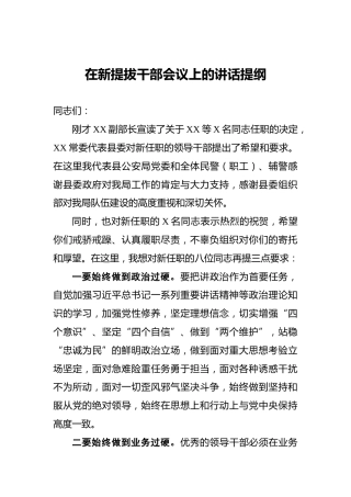 在新提拔干部会议上的讲话提纲