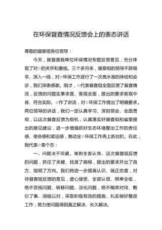 在环保督查情况反馈会上的表态讲话