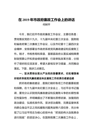 何树平：在2019年市政府廉政工作会上的讲话