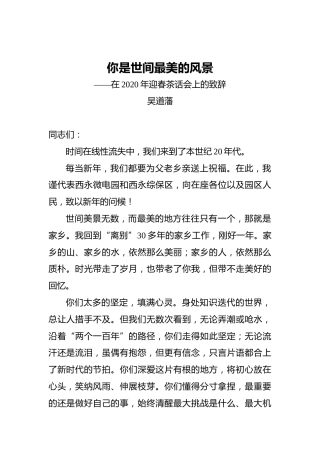 吴道藩：你是世间最美的风景——在2020年迎春茶话会上的致辞