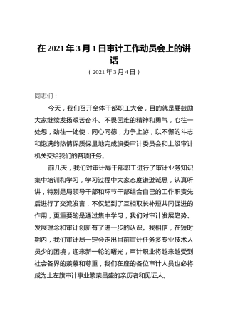 在2021年3月1日审计工作动员会上的讲话