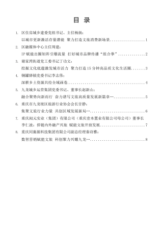 经验交流系列第1574期（8篇）九龙坡区文化旅游发展大会发言材料汇编