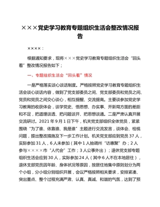 党史学习教育专题组织生活会“回头看”整改情况报告