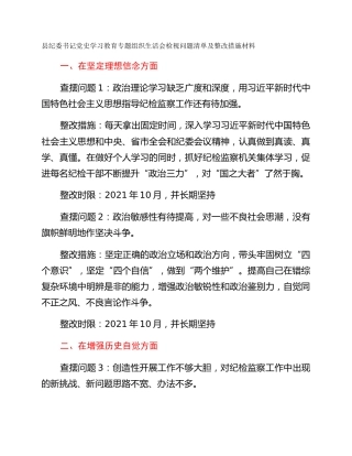 县纪委书记党史学习教育专题组织生活会检视问题清单及整改措施材料