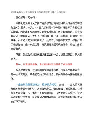 巡回指导组在××党支部党史学习教育专题组织生活会上的点评讲话