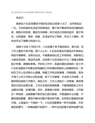党工委书记在X社区党委班子组织生活会上的讲话