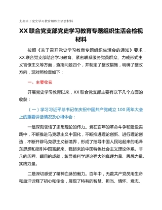 支部班子党史学习教育组织生活会材料
