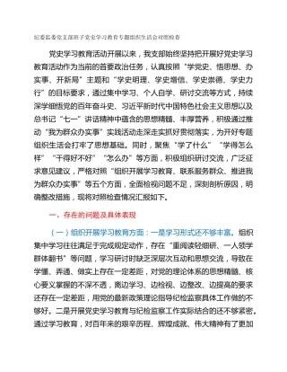 纪委监委党支部班子党史学习教育专题组织生活会对照检查