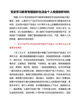 党务工作者党史学习教育专题组织生活会个人检视剖析材料