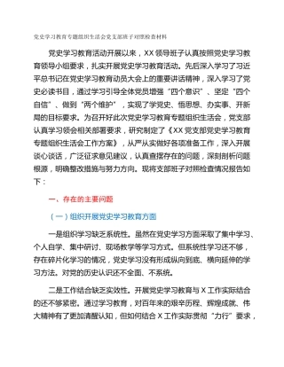 党史学习教育专题组织生活会党支部班子对照检查材料