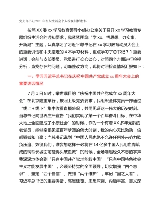 党支部书记2021年组织生活会个人检视剖析材料