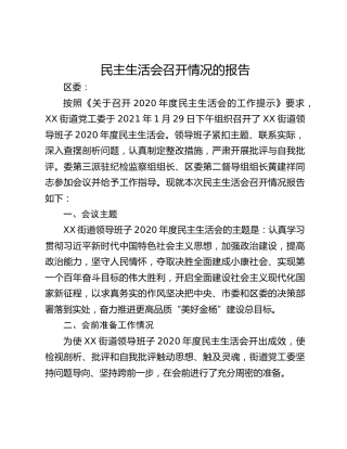 民主生活会召开情况的报告