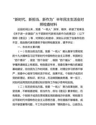 “新时代、新担当、新作为”半年民主生活会对照检查材料