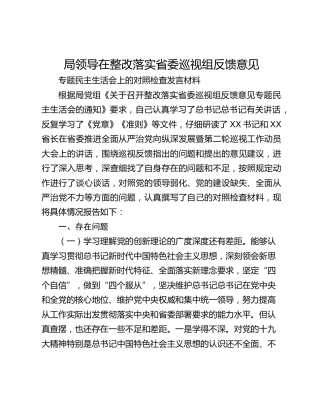 局领导在整改落实省委巡视组反馈意见专题民主生活会上的对照检查发言材料