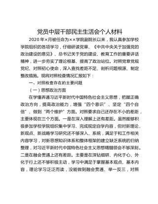党员中层干部民主生活会个人材料