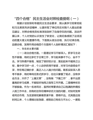 “四个合格”民主生活会对照检查提纲