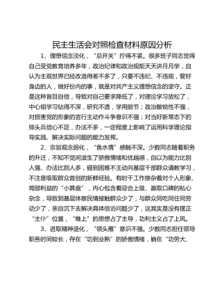 民主生活会对照检查材料原因分析