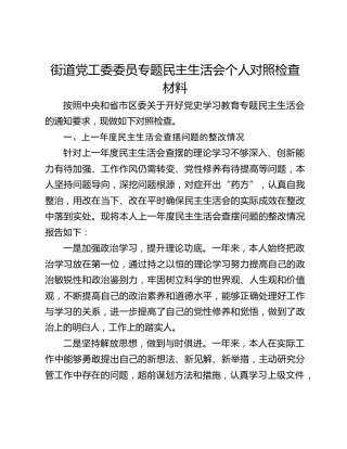 街道党工委委员专题民主生活会个人对照检查材料