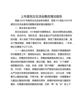 上年度民主生活会整改情况报告
