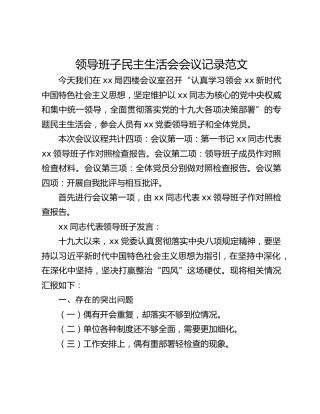 领导班子民主生活会会议记录范文（民主生活会记录）