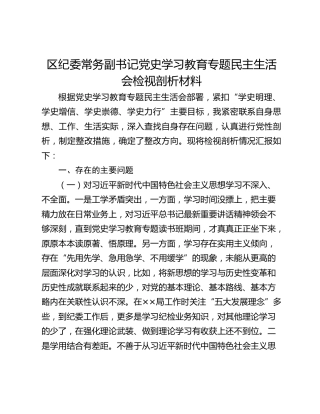区纪委常务副书记党史学习教育专题民主生活会检视剖析材料
