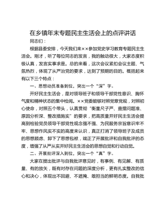 在乡镇年末专题民主生活会上的点评讲话