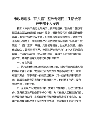 市政局巡视“回头看”整改专题民主生活会领导干部个人发言