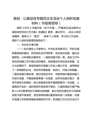 原创：以案促改专题民主生活会个人剖析检查材料（市级局领导）