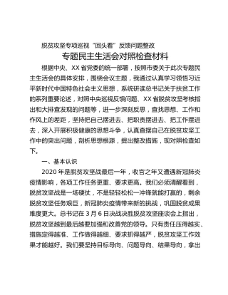 脱贫攻坚专题民主生活会对照检查材料