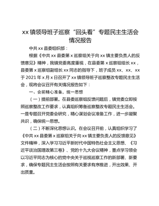 xx镇领导班子巡察“回头看”专题民主生活会情况报告