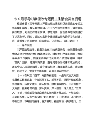 市X局领导以案促改专题民主生活会发言提纲