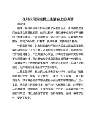 在财政局党组民主生活会上的讲话