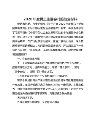 2020 年度民主生活会班子对照检查材料