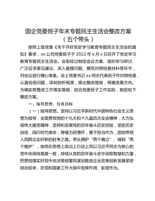 国企党委班子年末专题民主生活会整改方案（五个带头）