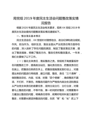 局党组20XX年度民主生活会问题整改落实情况报告