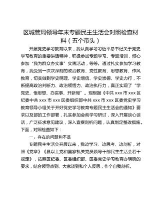 区城管局领导年末专题民主生活会对照检查材料（五个带头）