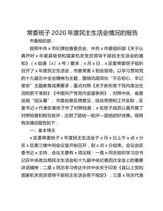 常委班子2020年度民主生活会情况的报告
