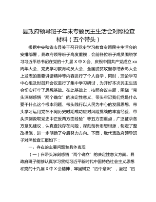 县政府领导班子年末专题民主生活会对照检查材料（五个带头）