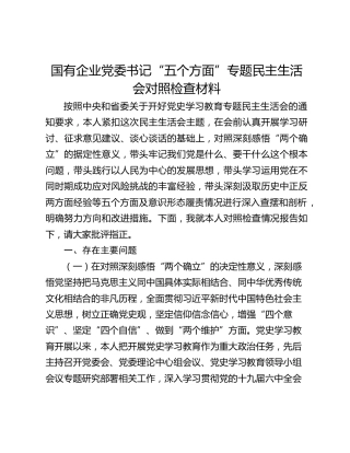 国有企业党委书记“五个方面”专题民主生活会对照检查材料