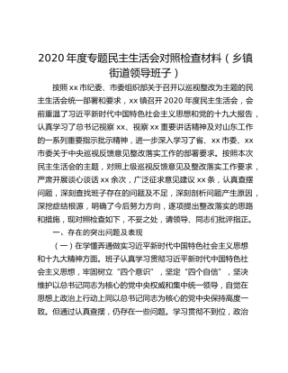 2020年度专题民主生活会对照检查材料（乡镇街道领导班子）